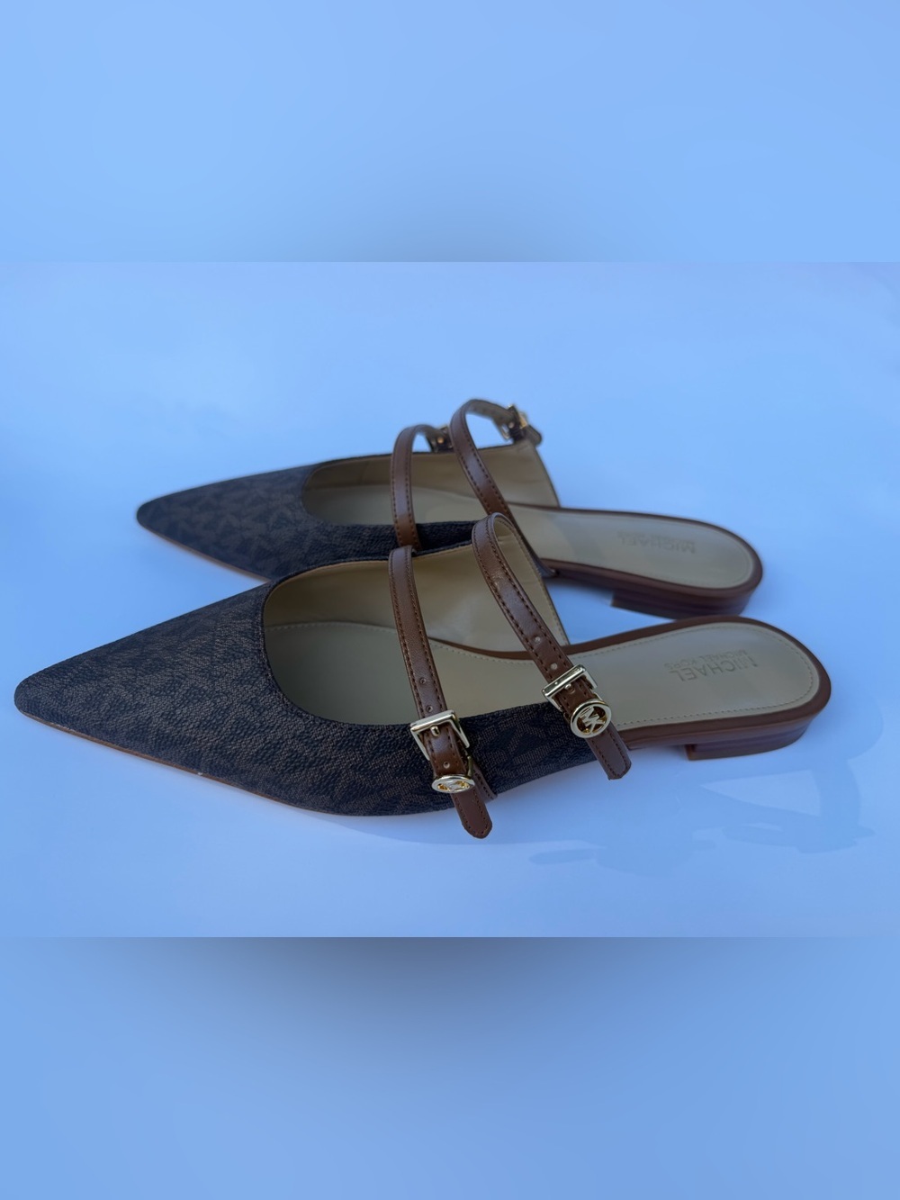 MICHAEL Michael Kors Ines flat mules in brown signature logo pattern NWT